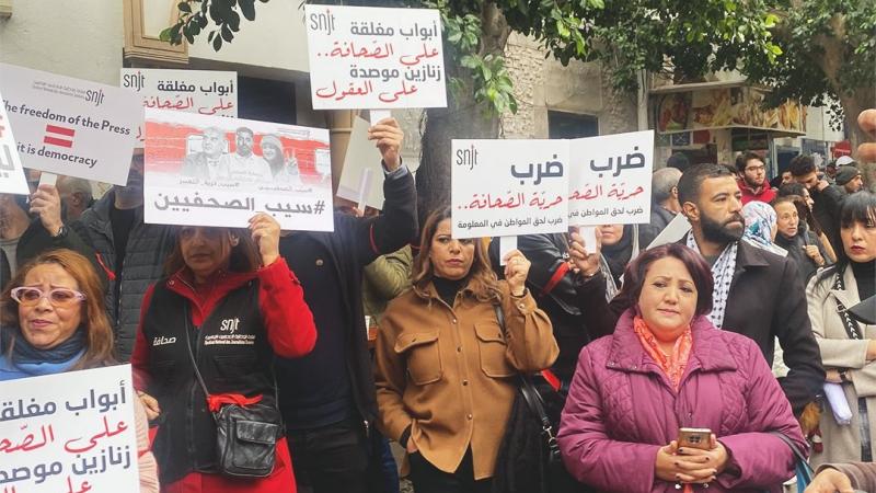 جانب من التحرك الاحتجاجي للصحفيين في تونس