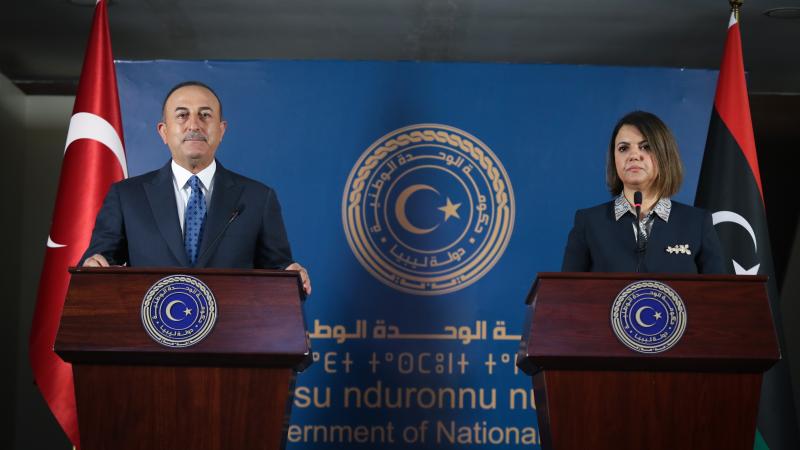 وزيرا الخارجية التركي والليبي خلال لقائهما في إسطنبول.
