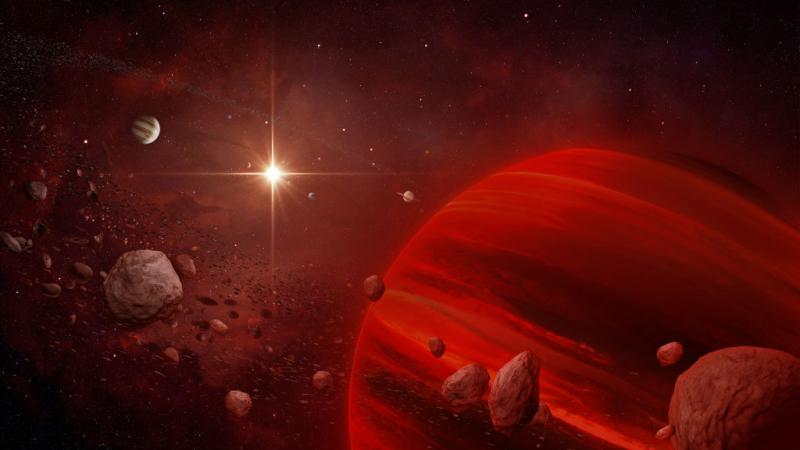 رسم توضيحي لنجم قزم افتراضي أحمر، يعتقد العلماء أنه موجودًا خارج نظامنا الشمسي مباشرةً (غيتي)
