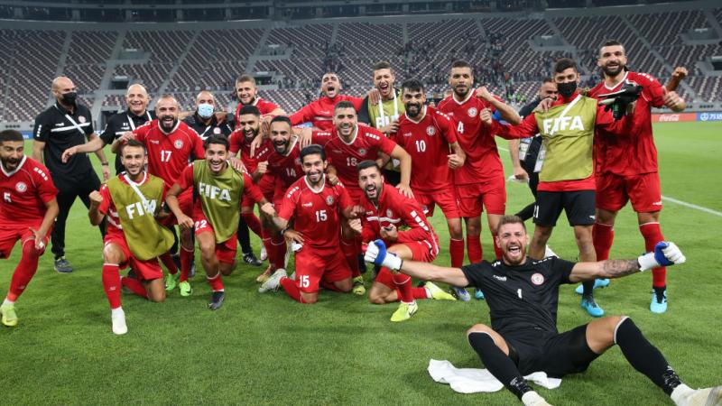 فرحة لاعبي منتخب لبنان بالتأهل إلى نهائيات كأس العرب