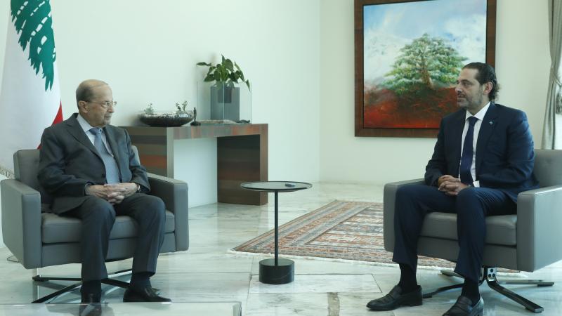 لقاء رئيس الجمهورية ورئيس الحكومة اللبناني المكلف في القصر الجمهوري