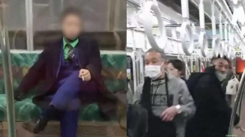  ظهر "الجوكر" في مقطع فيديو جالسًا على مقعد في القطار بهدوء (تويتر)