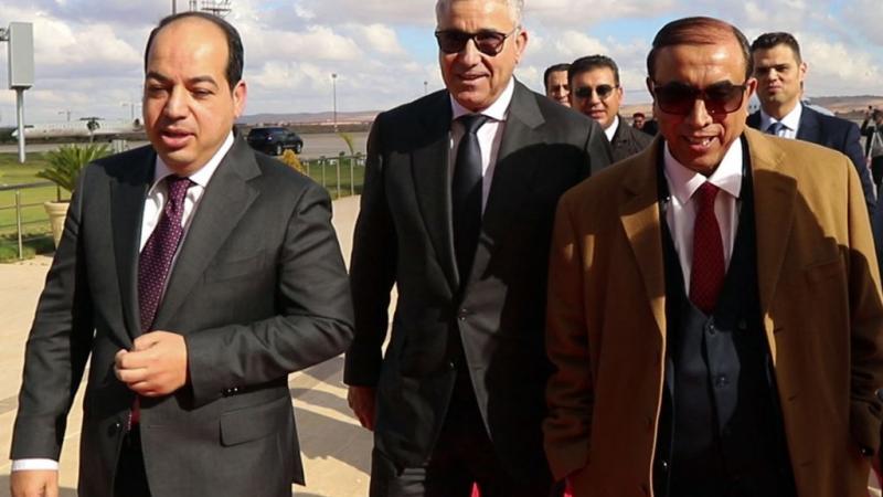 وصل المرشحان للرئاسة الليبية فتحي باشاغا وأحمد معيتيق، إلى بنغازي في زيارة غير مسبوقة (غيتي)