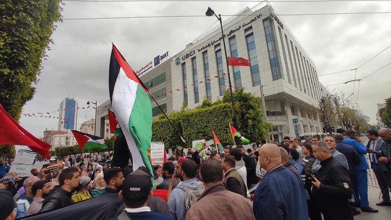 وففة احتجاجية لطلاب الجامعات ضد العدوان على غزة أمام المسرح البلدي في تونس- الأناضول